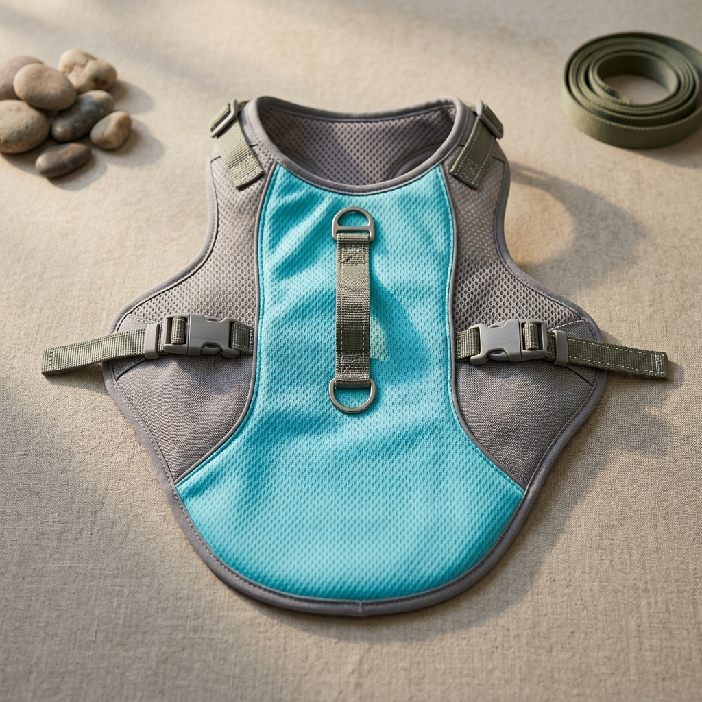 Summer Cooling Vest for Dogs - detail flat lay photo