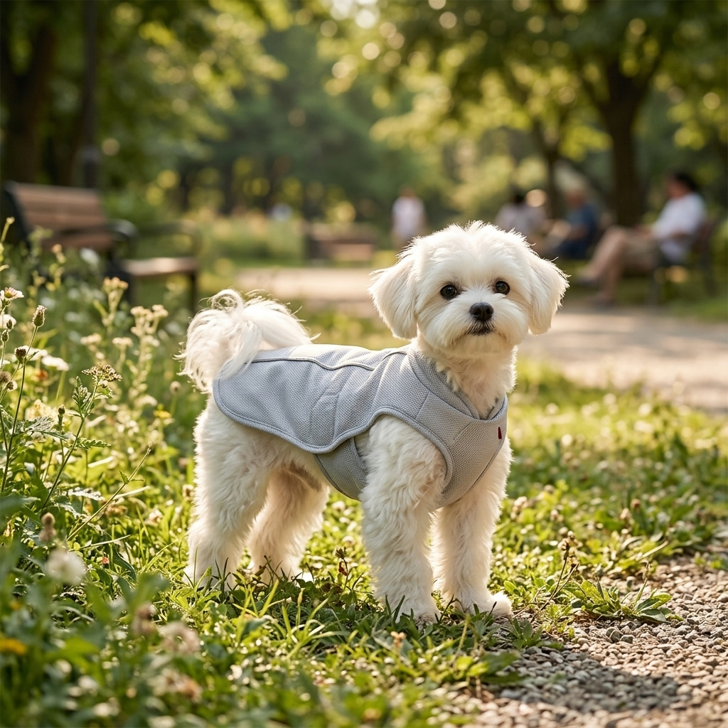 Dog Summer Cooling Vest - dog wearing vest outdoors lifestyle photo