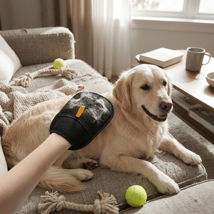 Pet Hair Removal Grooming Glove - lifestyle photo of dog being groomed